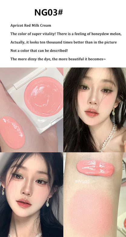 Peach Pink Creamy Blush Cheek Rouge Contouring Brighten Skin Tone Waterproof Multi-purpose Eyeshadow Blusher Girl Feeling Makeup