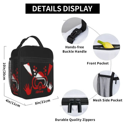 Scuba Diver Flag Resuable Lunch Box for Women Multifunction Dive Diving Thermal Cooler Food Insulated Lunch Bag Office Work