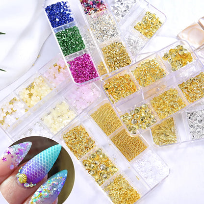 1Box Summer Sea Shell Feather Starfish Nail Jewelry Charms Alloy Seahorse Star Nails Art Decorations Sea Beach Manicure Supplies