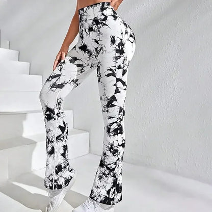 Women's High Waisted Wide Leg Flared Pants, High Waisted Tummy Control Tie Dye Casual Pants Women's Sportswear