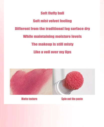 Fluffy Velvet Soft Lip Glaze Liquid Lipstick Cream Nude Matte Rose Red Pigment Waterproof Long Lasting Dye Cheek Lip Tint Paste