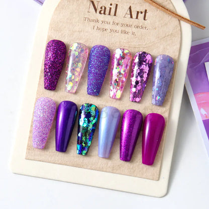 12 Grids Purple Nail Glitter Holographic Fine Sugar Nail Powder Mixed Heart Hexagon Paillette Nail Flakes Shiny Manicure Decor