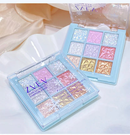 9 Color Eyeshadow Glitter Highlighter Snowflake Sequin Glitter Eye Shadow Palette Waterproof Pearlescent Lying Silkworm Cosmetic