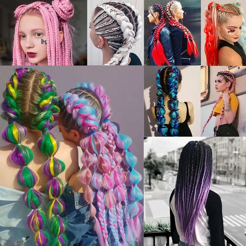 24Inch Synthetic Long Braid Hair Extension Jumbo Hair Ombre Multiple Rainbow Color Mixing Crochet Hair for Women