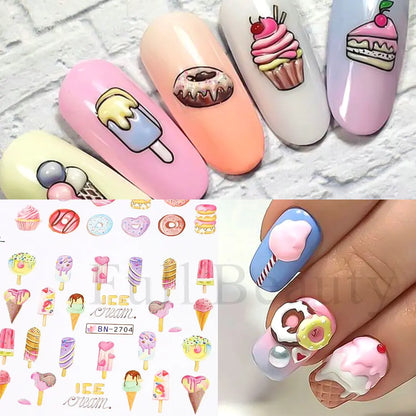 Sweet Desserts Nail Art Water Transfer Decals Stickers Mix Macaron Cake Candy Drink Ice Cream Cartoon Sliders Wholesale LABN2701