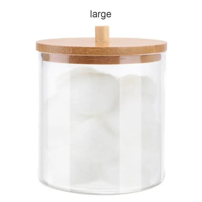 Makeup Cotton Pad Organizer Storage With Wood Lid Box For Cotton Swabs Rod Cosmetics Jewelry Bathroom Container Jar