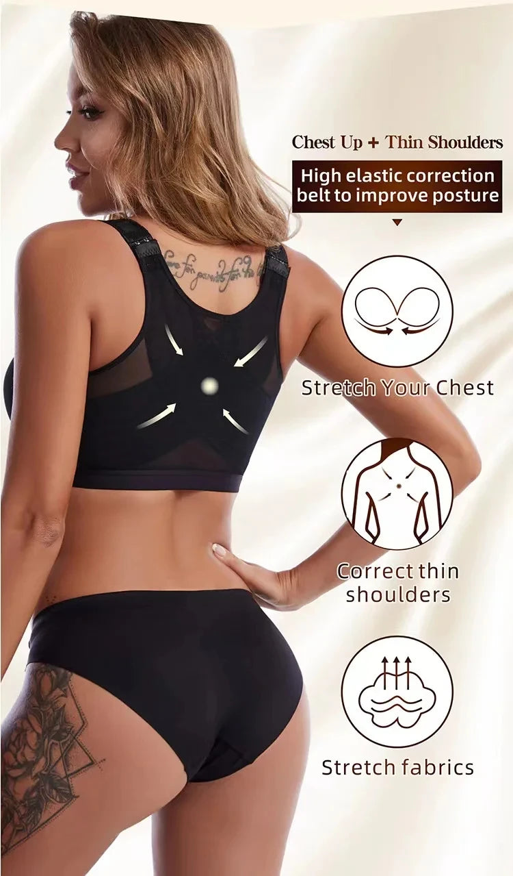 Vest Bras S-5XL Front Closure Posture Corrector Lift Up Bra Women Push Up Cross Back Underwear Shockproof Sports Support Fitness