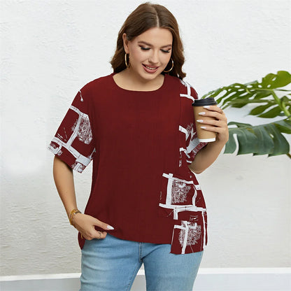 GIBSIE Plus Size Patch Pocket Loose Print T Shirt Women Summer New Fashion Korean O-Neck Short Sleeve Female Casual Tops 2023