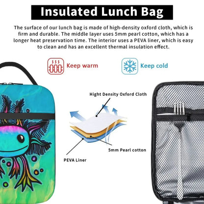 Axolotl In Pocket Insulated Lunch Bags for Women Amphibian Exotic Animal Resuable Thermal Cooler Bento Box Kids School Children