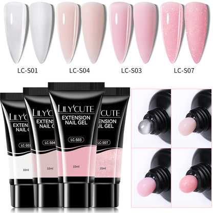 LILYCUTE 4PCS/Set Nail Extension Gel 10ML White Clear Nude Quick Finger Prolong Manicure Set Nail Art UV Polish Construction Gel