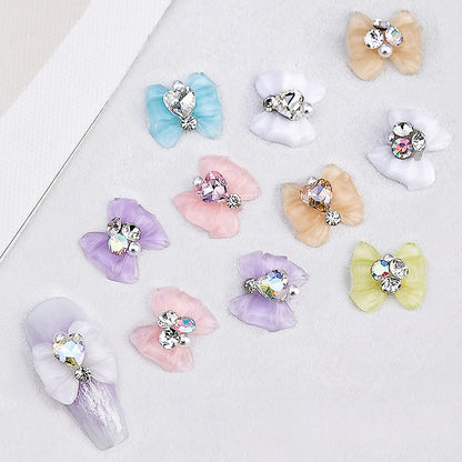 Acrylic Butterfly Crystal Glass Shiny Nail Parts Alloy Rhinestone Nail Charms For Nail Art Decoration Accessories Design