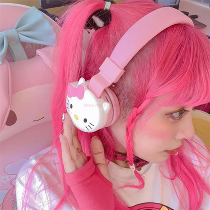 Hello Kitty Cute Bluetooth Headphone Wireless Headsets Anime Cartoon Stereo Headset Earphone With Mic Fashion Hottie Y2k Gifts