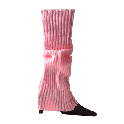 Women Halloween 80s Neon Colored Knit Leg Warmers Ribbed Bright Footless Socks Punk Black Knee High Gothic Hip-hop Rock Sock