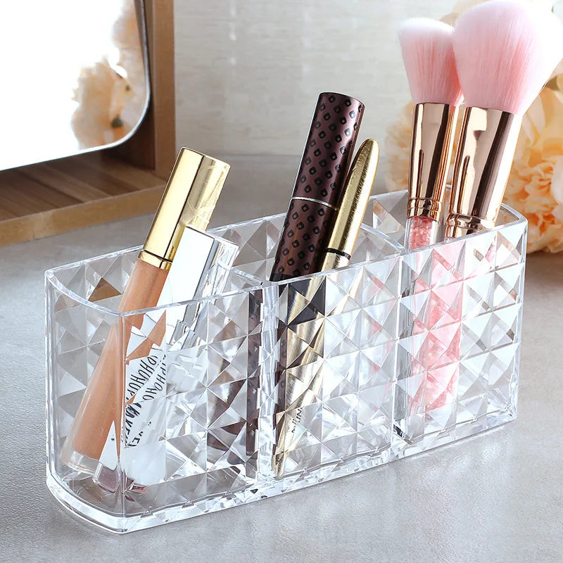 Acrylic Cosmetic Storage Box Makeup Brush Holder Organizer Lipstick Eyebrow Pencil Bathroom Storage Display Stand Diamond