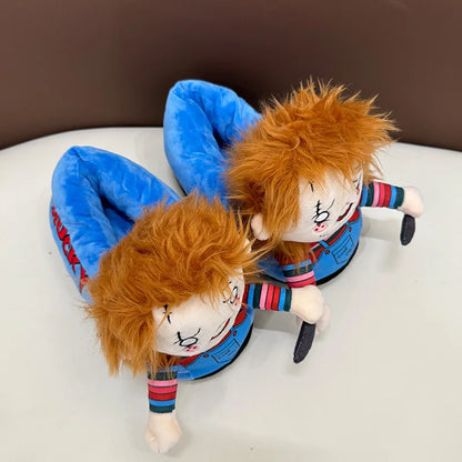 Michael Myers Plushie Doll Chucky Plush Halloween Demon King Animal Slippers Winter Warm Shoes Men Women's Indoor Kids Gifts