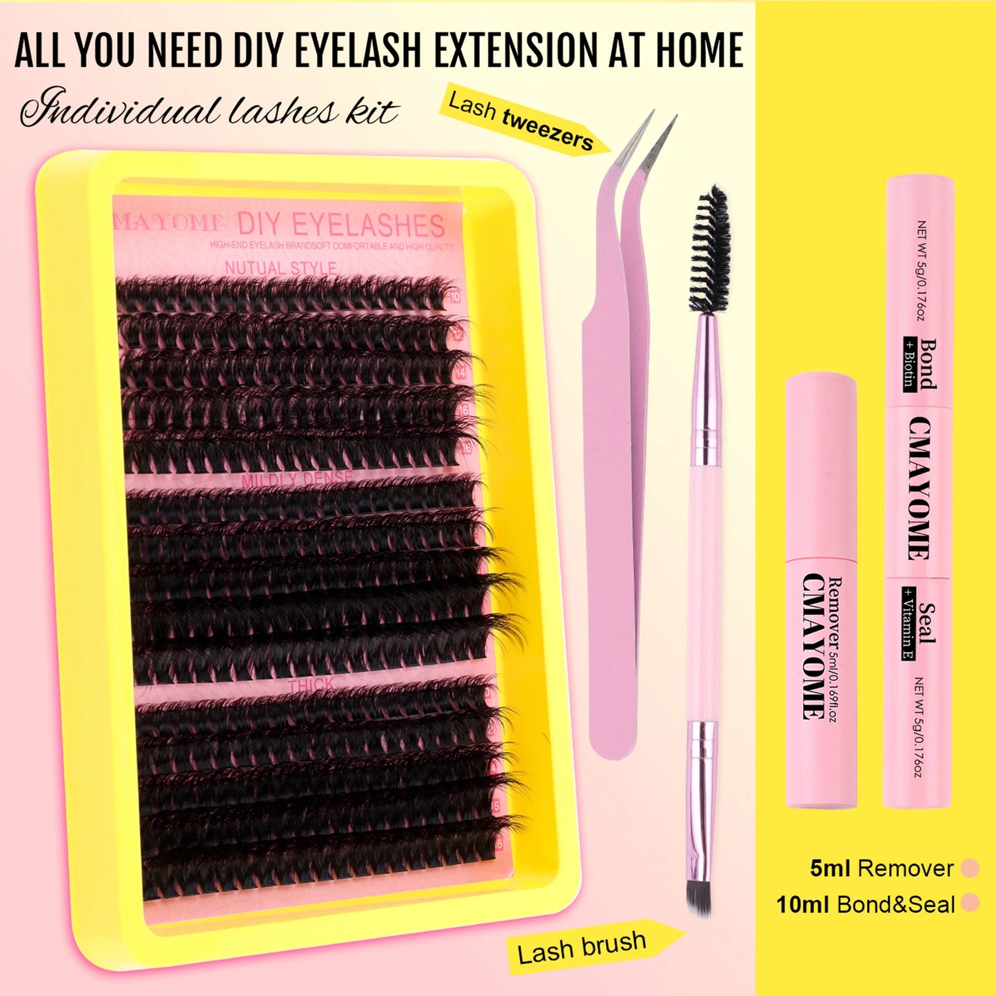 Fluffy Cluster Lashes set Bond and seal Glue Applicator kit Russian thick D Curl Natural eyelash Extension DIY Makeups supplies