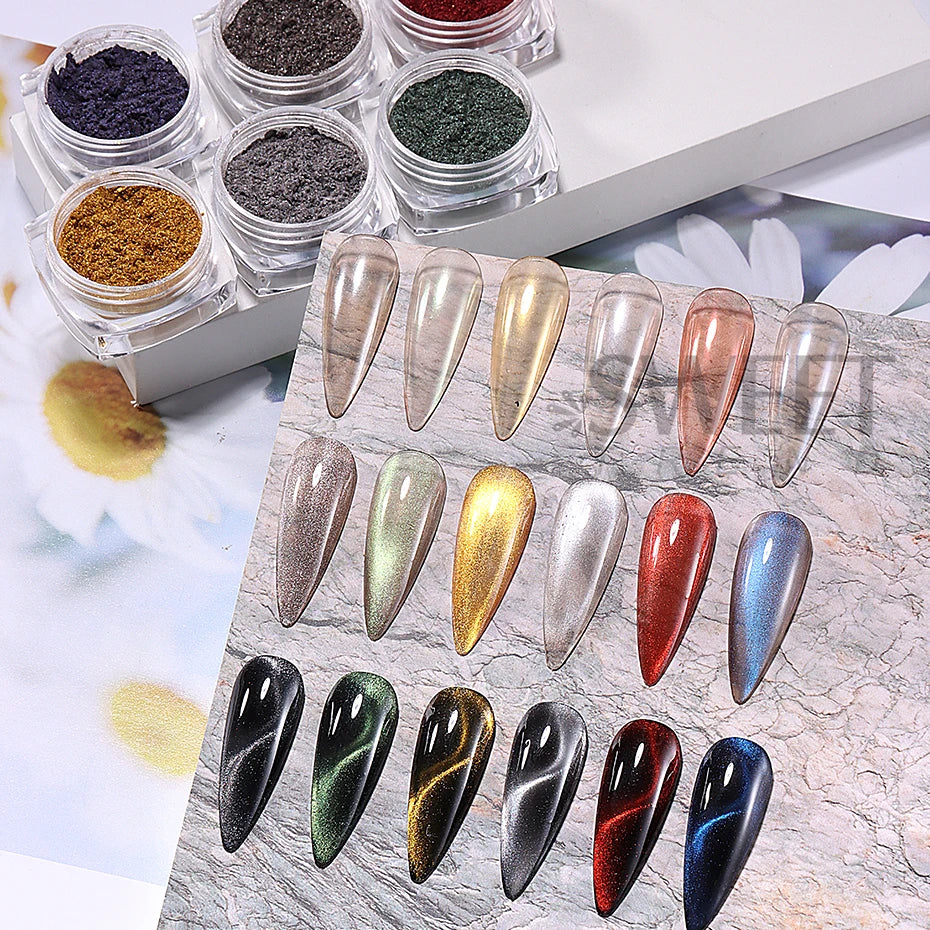 6 Colors Cat Eye Chrome Magnetic Nail Powder Pearl Fairy Pigment Reflective Effect Rubbing Dust DIY Charm Manicure Decor Flash