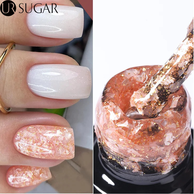 UR SUGAR 7ml Gold Glitter Mineral Gel Nail Polish Soak Off UV LED Gel Nail Platinum Shining Sequin Semi Permanent Manicure