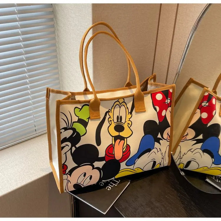 Disney Mickey Cartoon Cute Canvas Shoulder Bag Large Capacity Tote Bag Women's Fashion Mummy Bag Leisure Travel