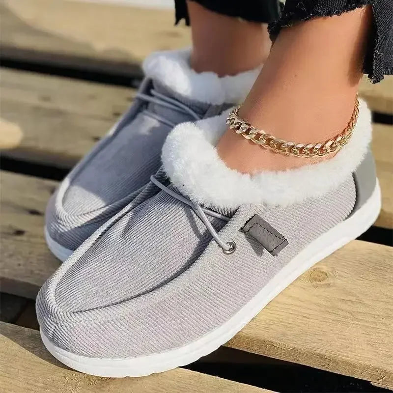 Women Warm Loafers Winter New Plush Ankle Snow Boots Flats Female Casual Cotton Shoes Ladies Solid Round Toe Sports Shoes