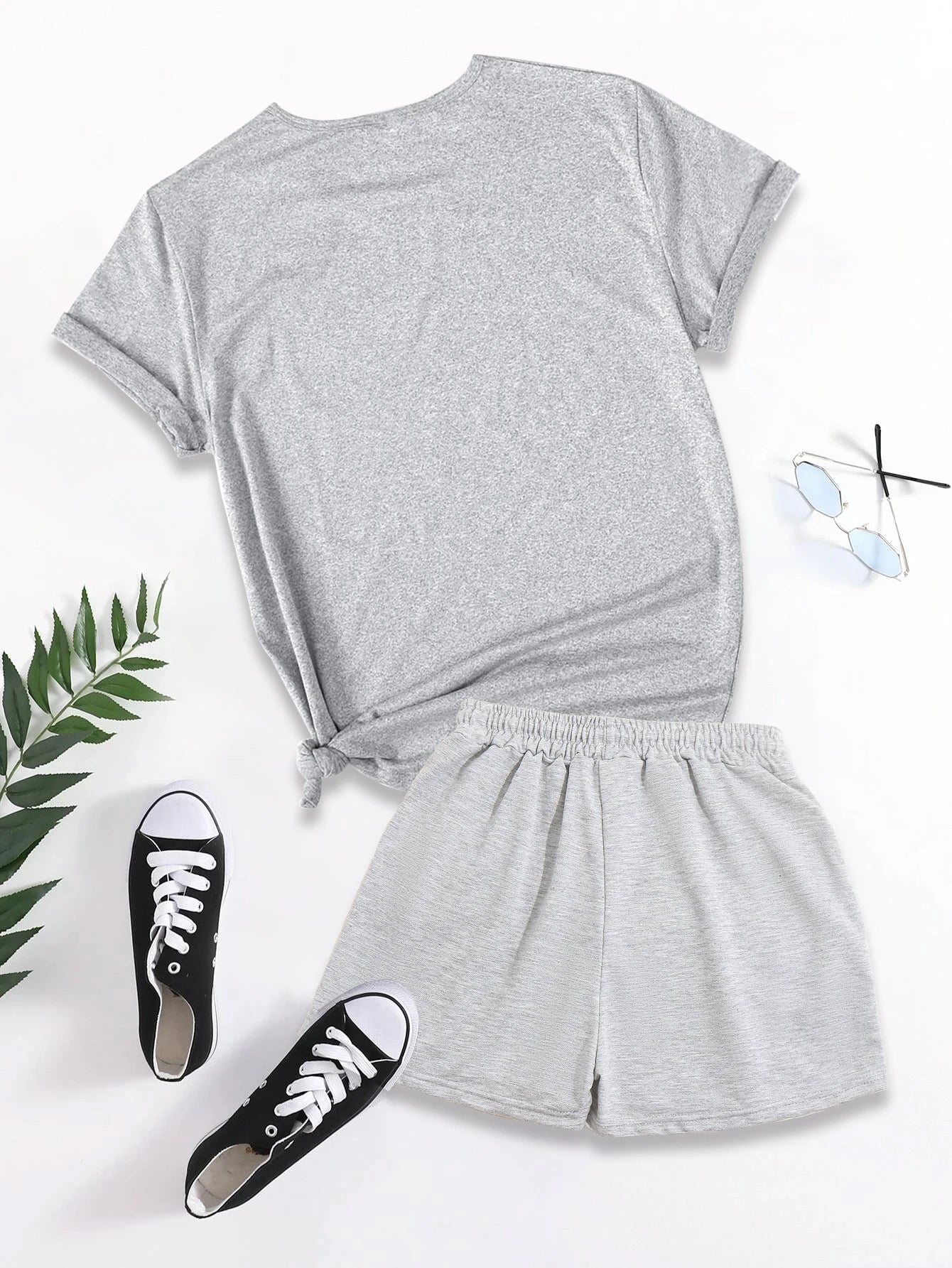 Letter Print Two Piece Set, Short Sleeve T-shirt & Shorts, Women's Clothing