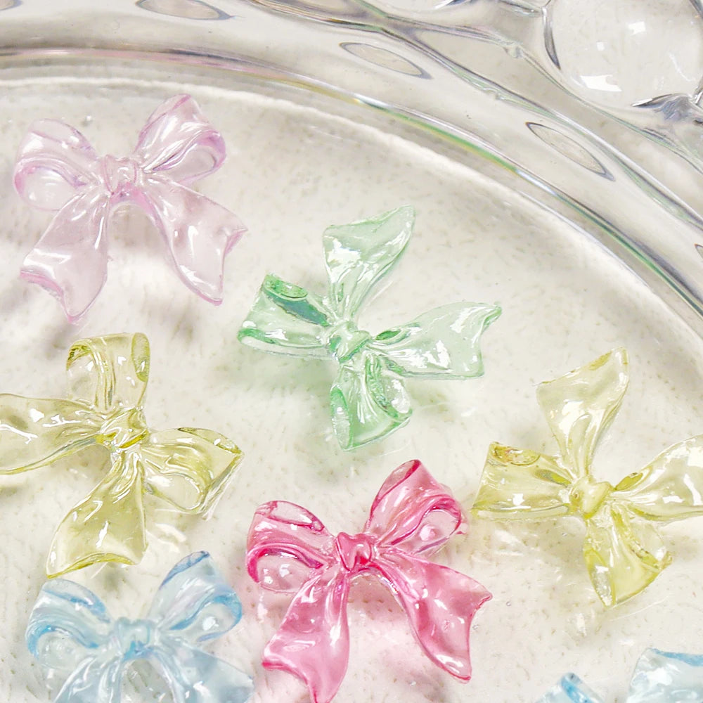 30pcs Kawaii Candy Pink Bow Nail Charms 3D Resin Jewelry Nail Art Decoration Accessories Pennant Bow French Style Nail Supplies