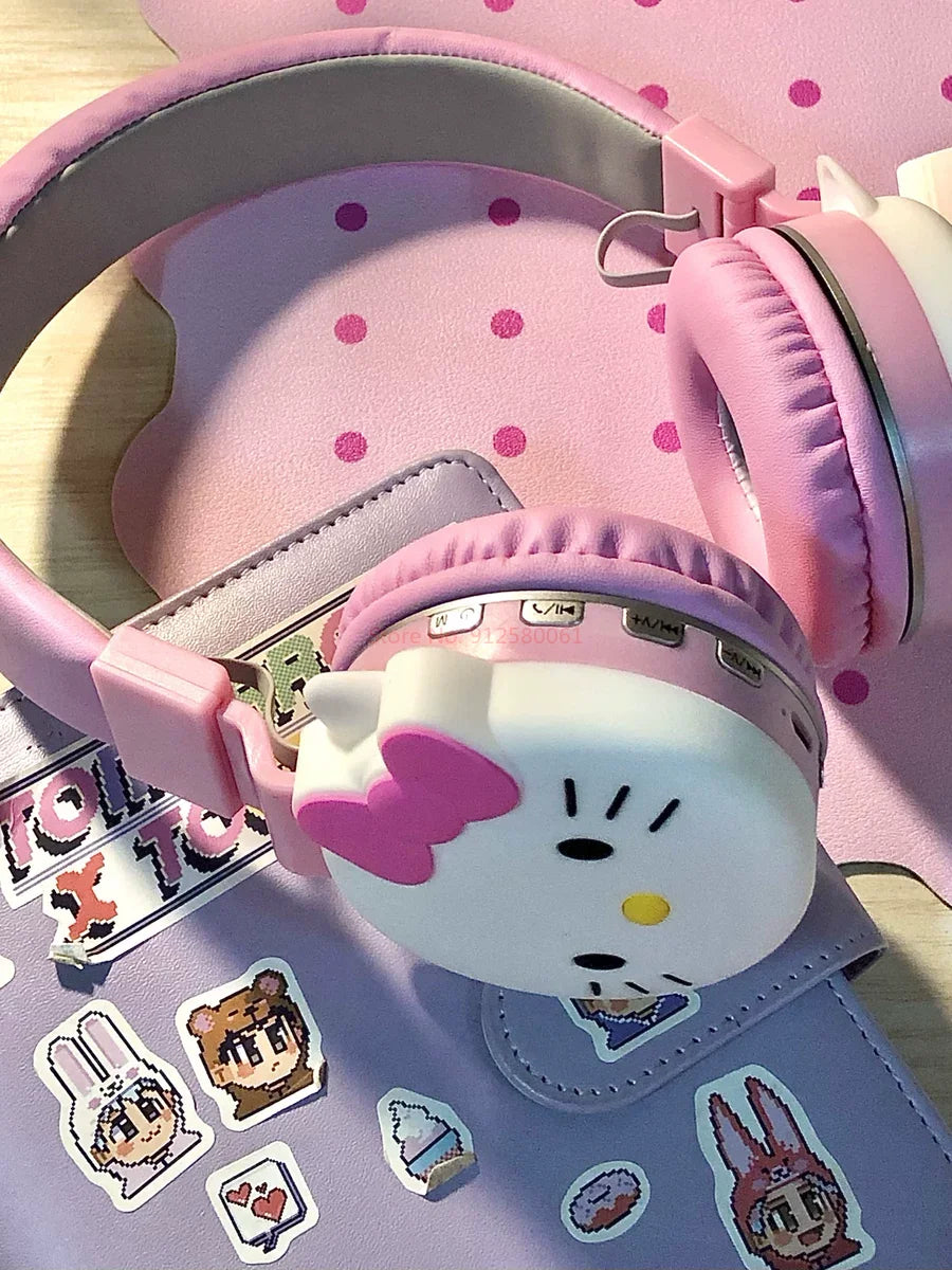 Hello Kitty Cute Bluetooth Headphone Wireless Headsets Anime Cartoon Stereo Headset Earphone With Mic Fashion Hottie Y2k Gifts