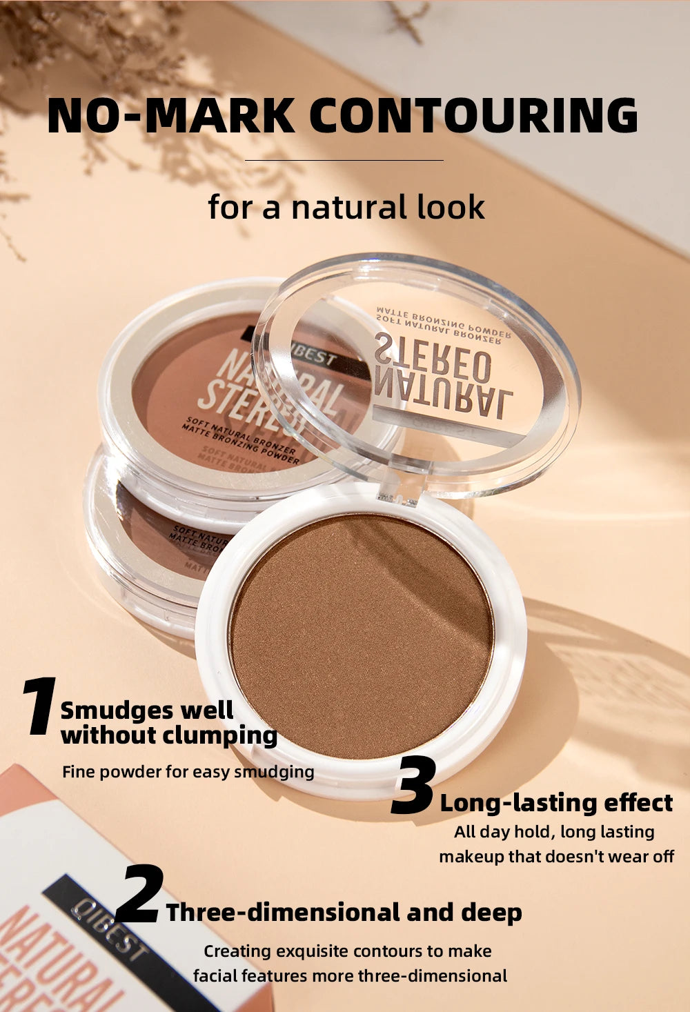 3D Bronzers Matte Wheat Contour Powder Palette Facial Makeup Natural Highlights Contouring Modification Waterproof Long-Lasting