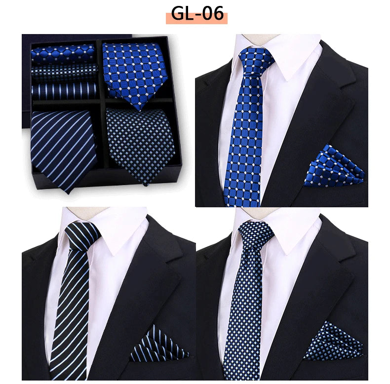 Luxury Men's Tie 3 Sets In Gift Box Paisley Striped Necktie Handkerchief For Men Gravata Wedding Formal Clothing Accessories