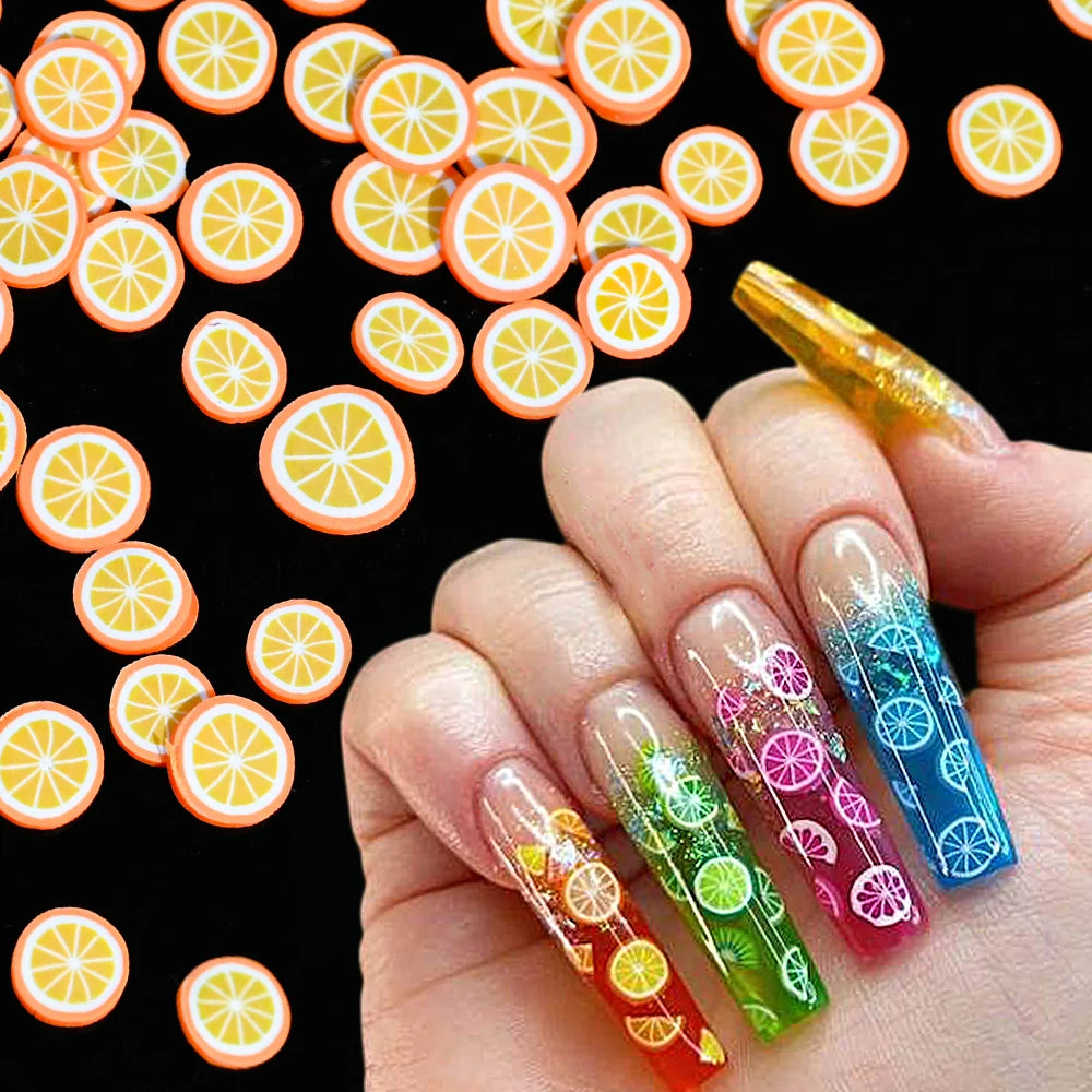 1000pcs Mixed 3D Fruit Slices Nail Charms Polymer Clay DIY Designs Slice Lemon Nail Art Decor Soft Clay Polish Manicure Supplies