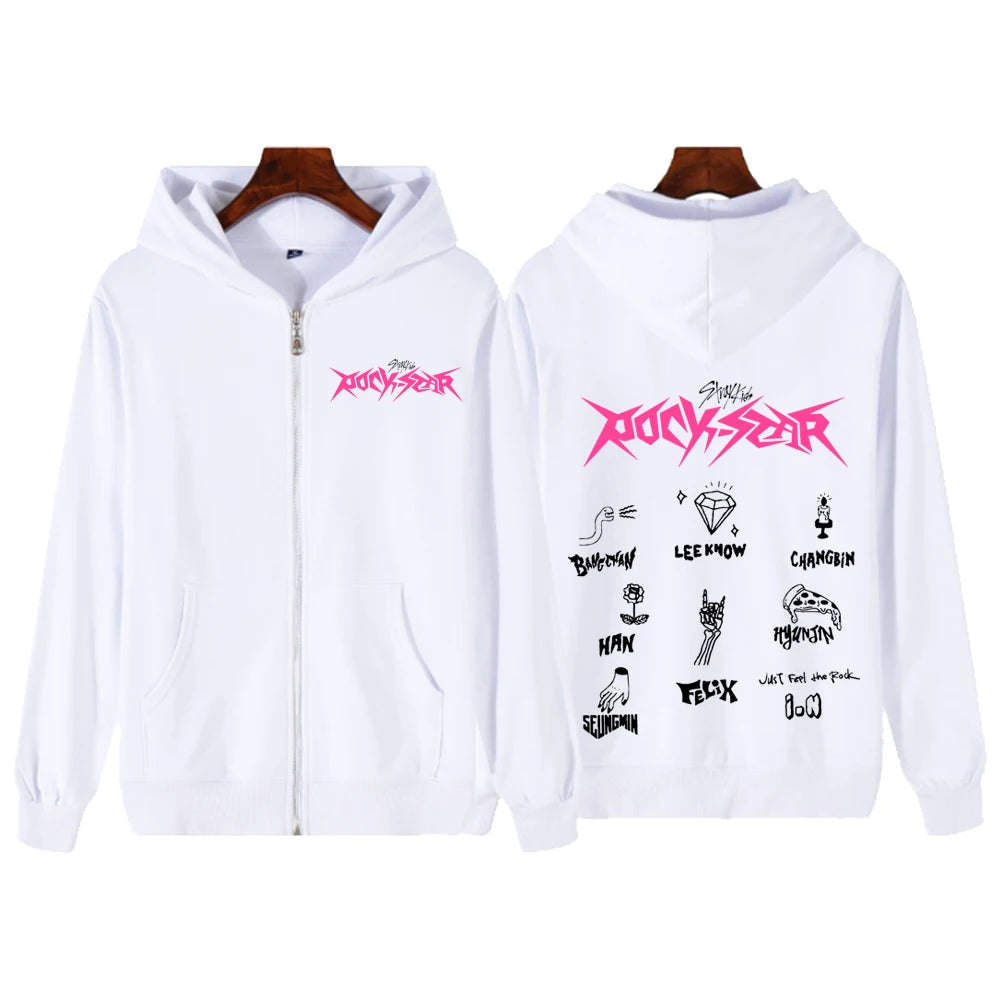 ROCK-STAR 2024 Hot Stray Kids Zipper Hoodie StrayKids Hoodies Trendy Sweatshirts Winter Plus Size Warm Woman Zip-up Jacket Coats