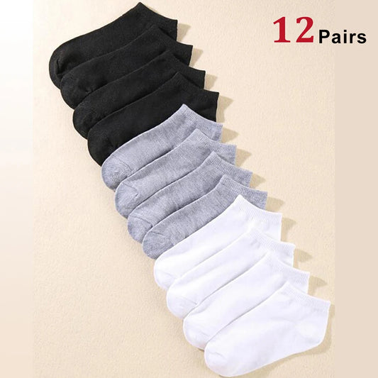 12 Pairs Men Solid Color Boat Socks Comfortable Breathable High-Quality Business Low Tube Socks Casual Men Slippers Ground Socks