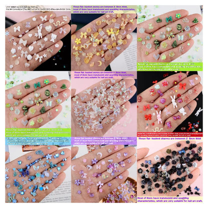 50PCS Mixed Kawaii Resin Nail Art Charms 3D Flower Bow Animals Rhinestones Nail Decorations DIY Manicure Professional Supplies