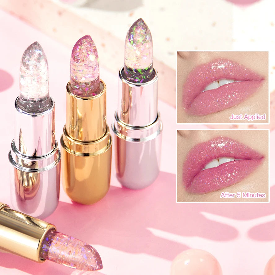 Sparkling Sequins Color Changing Lipstick Jelly Balm Moisturizing Glitter Pearl Lip Balm Long Lasting Transparent Lipstick Gel