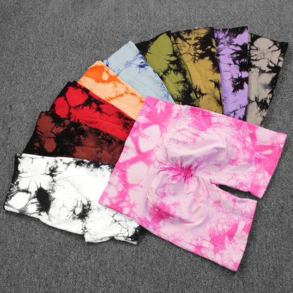 Seamless Tie Dye Push Up Yoga Shorts For Women High Waist Summer Fitness Workout Running Cycling Sports Gym Shorts Mujer