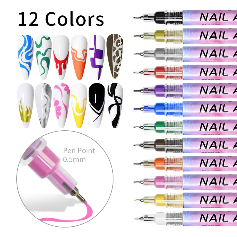 Waterproof Graffiti Pen Nail Art Drawing Painting Liner Brush Abstract Lines Fine Details Flower 3D DIY Nail Manicure Tools