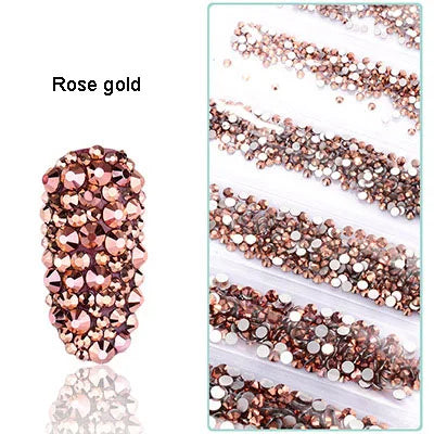 1728 Pcs/bag SS4-SS12 6-Sizes Mixed Round Nail Drill Adhesive Flat-bottomed Crystal Glass Mobile Phone Case Iron Diamond Mater