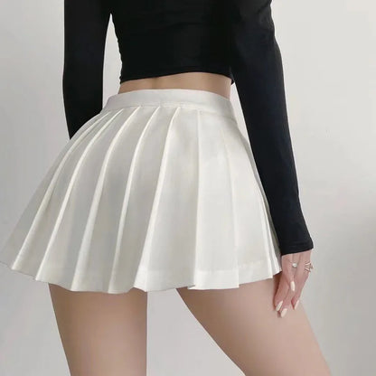 Zoki Sexy Women Pleated Skirts High Waist Summer Vintage Mini Skirts Korean Tennis Student White Designed Dance Skirt