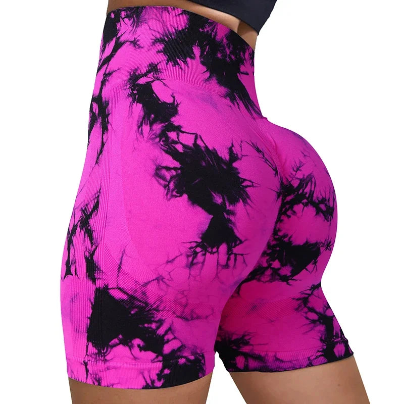 Yoga Shorts for Women Sports Tie Dye Seamless Cycling Running Shorts High Waisted Sports Workout Gym Fitness Shorts S M L XL