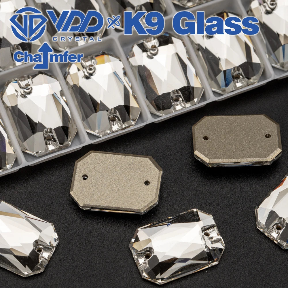 VDD High Quality K9 Glass Sew On Rhinestones Chamfer Sewing Clear Crystal Flatback Stone For Clothes Accessories Wedding Dress