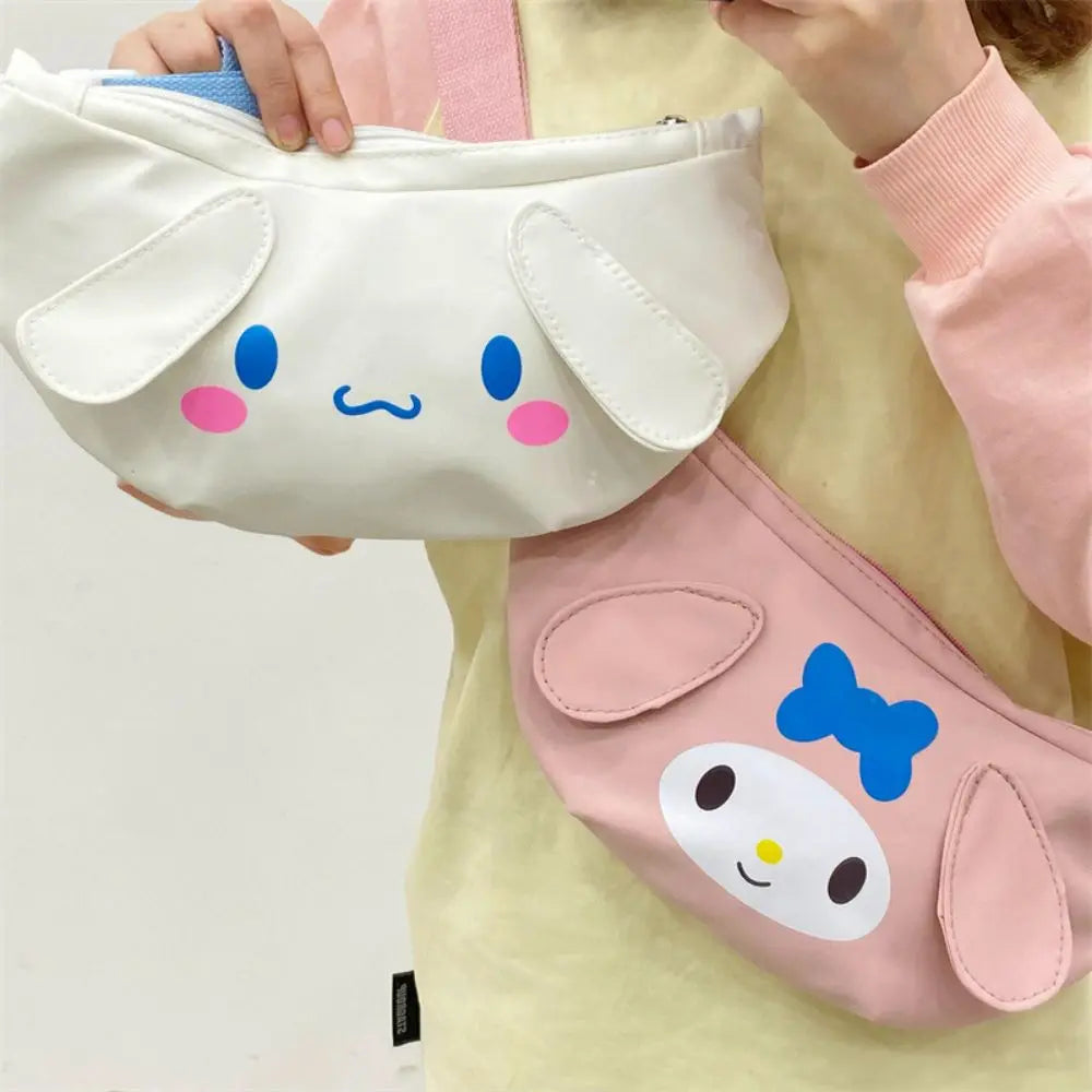 Kawaii Sanrio Shoulder Bag Kuromi My Melody Casual Simple Sling Storage Crossbody Cinnamoroll Chest Bag Women Student Girl Gifts