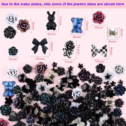 50PCS Mixed Kawaii Resin Nail Art Charms 3D Flower Bow Animals Rhinestones Nail Decorations DIY Manicure Professional Supplies