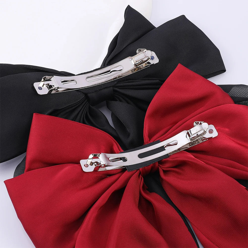 2Pcs/Set Elegant Bow Ribbon Hair Clip Women Fashion Solid Bowknot Satin Hairpin Barrettes Girls Ponytail Clip Hair Accessories