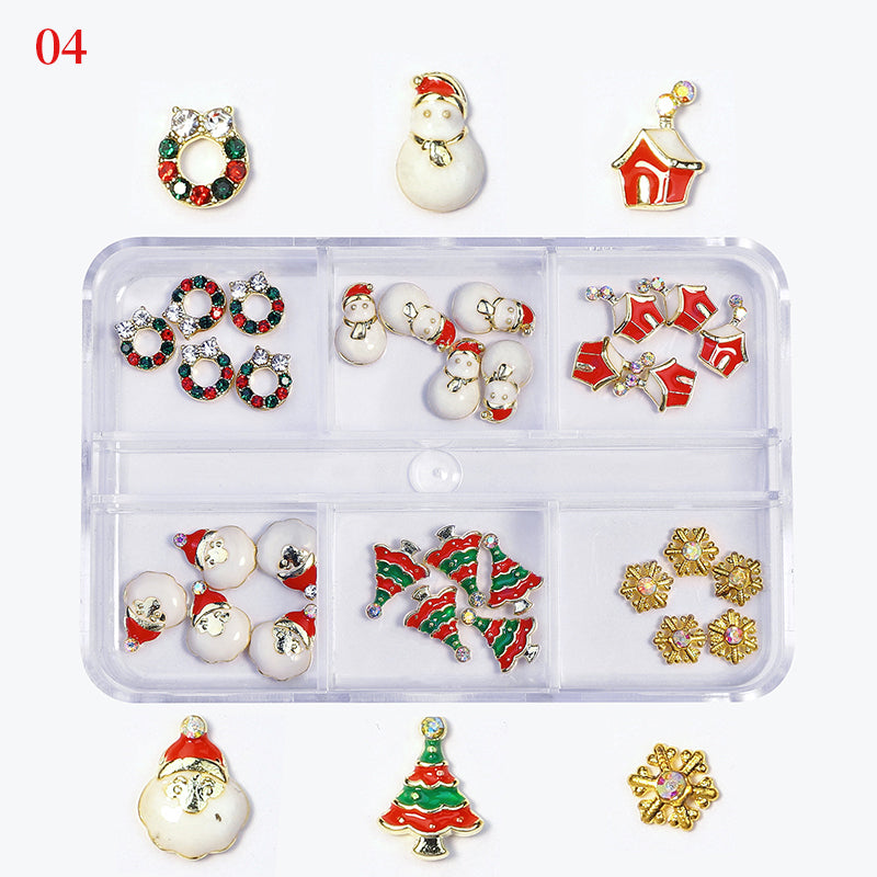 Christmas Nail Charms Luxury Snow man Snowflake Small Bell Tree Nail Gem Ornament New Year Nail Art Accessories