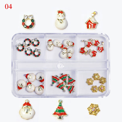 Christmas Nail Charms Luxury Snow man Snowflake Small Bell Tree Nail Gem Ornament New Year Nail Art Accessories