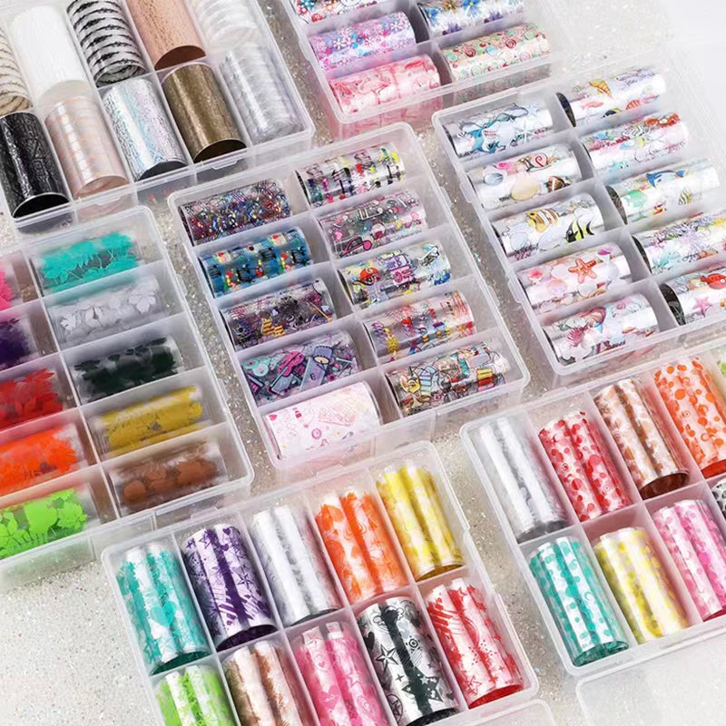 Design Nail Foils 10 Rolls 4*100cm 3D Nail Art Transfer Foil Slider Wraps Decals Press on Nails Manicure Tips DIY Decoration