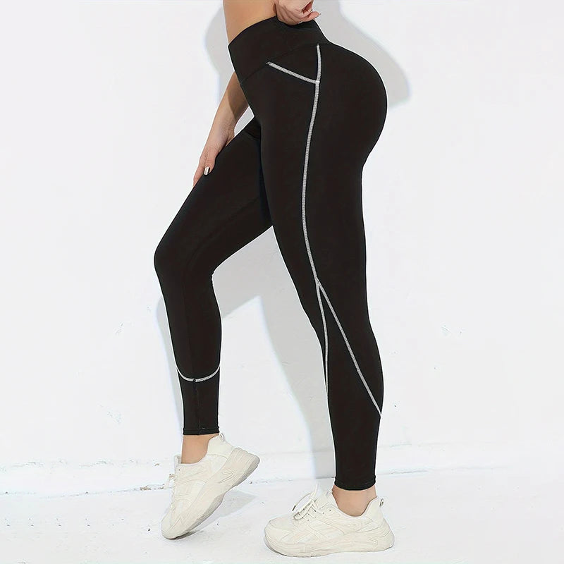 Mesh Colorblocked High Waist Yoga Pants with Pockets Leggings for Women Tummy Control Workout Leggings for Women