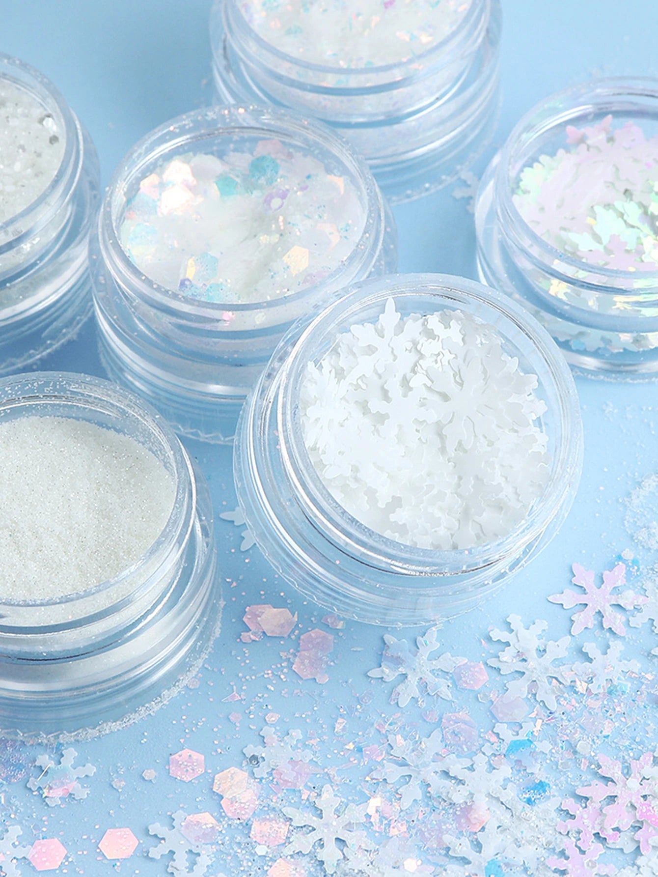 6pcs/set Christmas White Sequins Nail Art Glitter Powder Mermaid Dust Small Flakes Decorations For DIY Nails Glitters