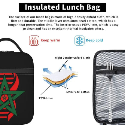 The Flag Of Morocco Thermal Insulated Lunch Bag Women Resuable Lunch Tote for School Office Outdoor Multifunction Food Box