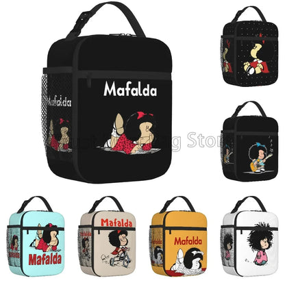 Funny Mafalda Insulated Lunch Bag for Women Kids Resuable Cooler Thermal Lunch Box Portable Bento Tote for Work School Picnic